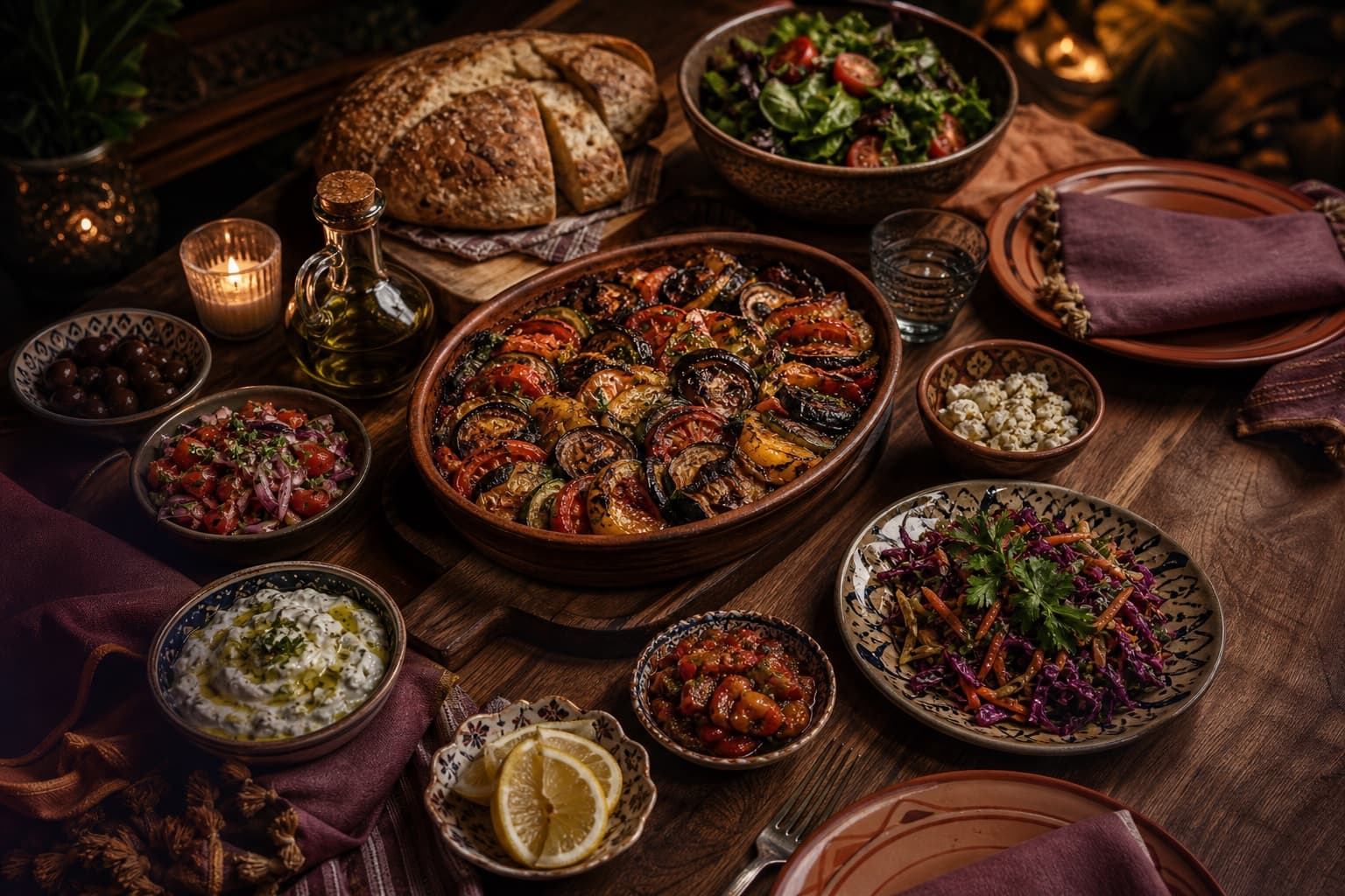 Paylaşılan bir sofrada birlikte yemek yiyen insanlar